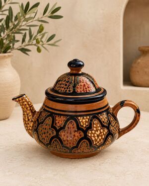 Le Souk Ceramique Tunisian Hand Painted Pottery Teapot Nabeul 8.5" Holds 3 Cups